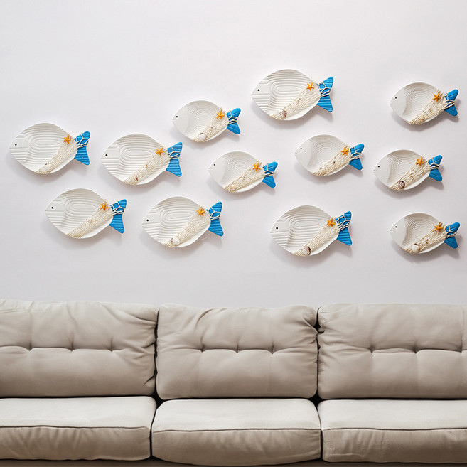 벽인테리어 장식 물고기모양 접시 2종, 화이트