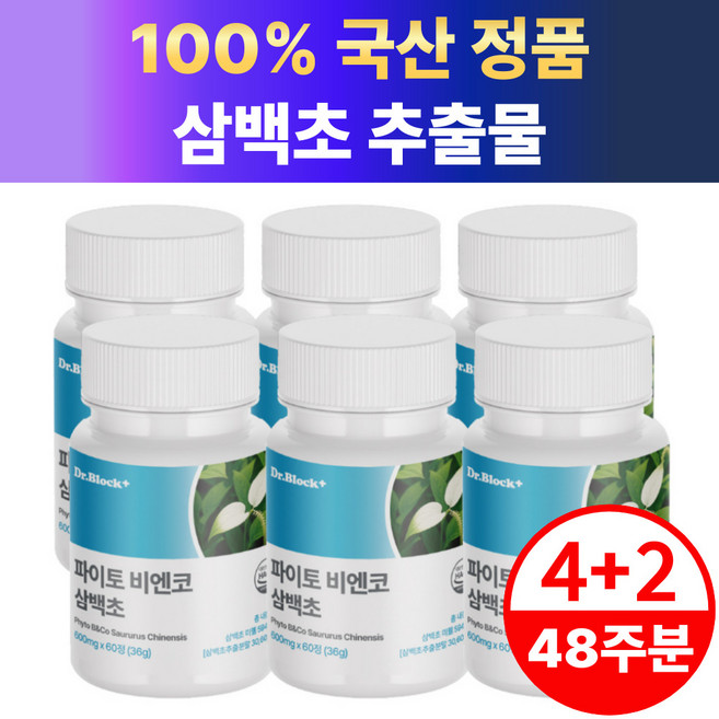 닥터블락 파이토 비엔코 삼백초 추출물 100% 국산 식약청인증, 6개, 60정