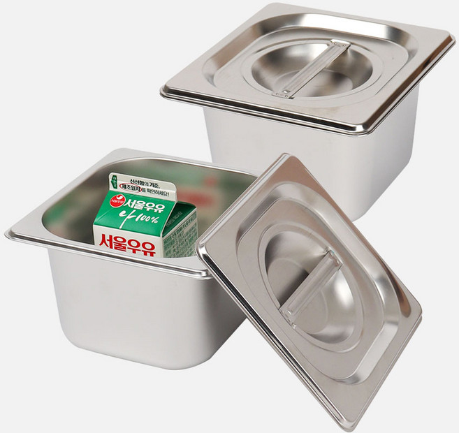 강화 스텐 사각 밧드+뚜껑 세트 주방용 냉장고 반찬 바트 용기, 2세트, 4인치 몸체+뚜껑