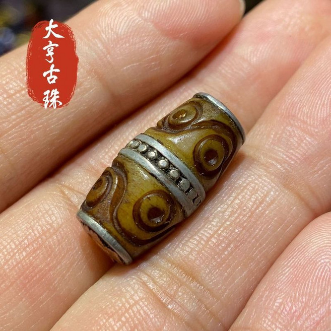 天然牛骨雕刻天珠散珠，手工鑲嵌藏式頂珠腰珠，佛珠手串配飾配件