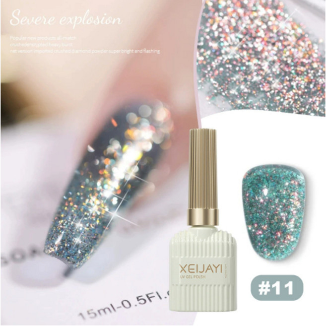 XEIJAYI UV指甲油膠 碎鑽閃光系列, XEIJAYI_牛奶瓶_碎鑽閃光#11, 1個