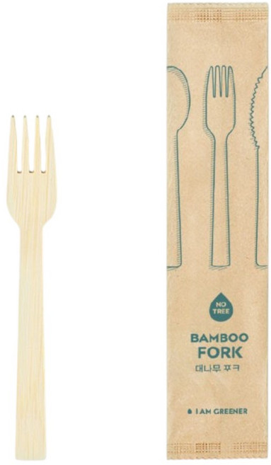 아이엠그리너 일회용 대나무 포크 개별포장, 10개, 100개입