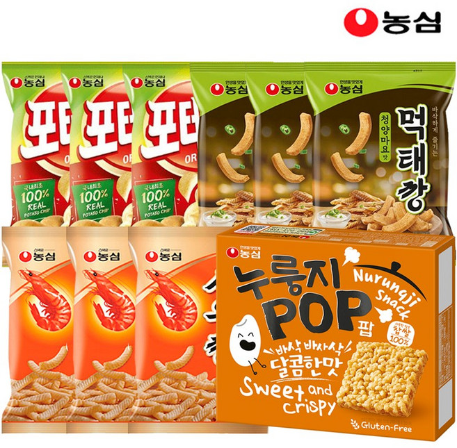 농심 새우깡 3 +누룽지팝 1 +먹태깡 3 +포테토칩3, 1개