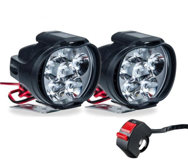 바이크 오토바이 전조등 헤드라이터 2/1pcs 헤드 라이트 스포트 화이트 슈퍼 밝은 6LED 등 작업 1500LM LED 스쿠터 안개 램프, 02 2pcs led and switch
