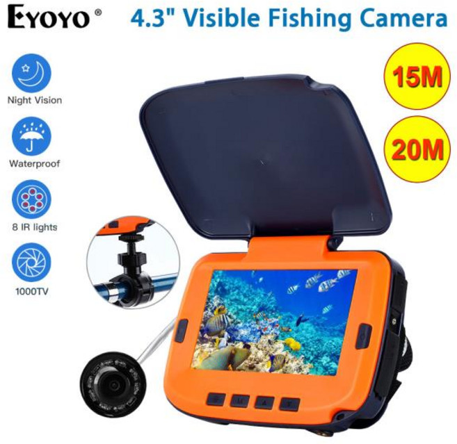 어군탐지기 어탐기 EYOYO 어군 탐지기 수중 얼음 낚시 카메라 4.3 인치 LCD 모니터 낚시용 LED 야간 투시경 15m 20m 1000TVL, 05 20M with Monitor, 01 CHINA, 1개