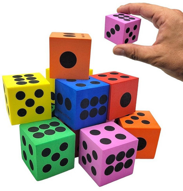 다채로운 폼 주사위 세트 - 팩 3.8cm(1.5인치) 단색 숫자 도트가 있는 큰 사각형 블록 큐브 파티 선물 수학 학습 학용품 카지노 장식 및 게임에 적합 146936, 폼 주사위 12개