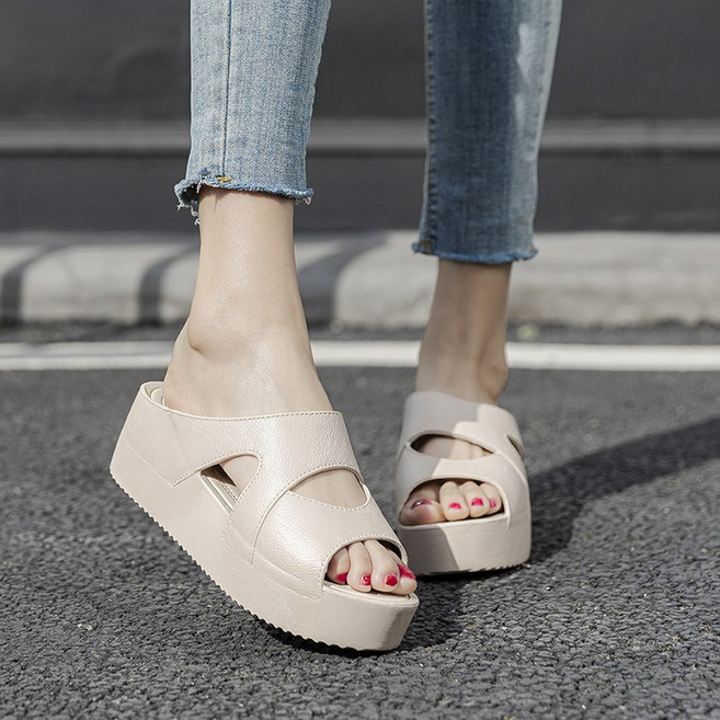 여성통굽슬리퍼 웨지 슬리퍼 베이직 상굽