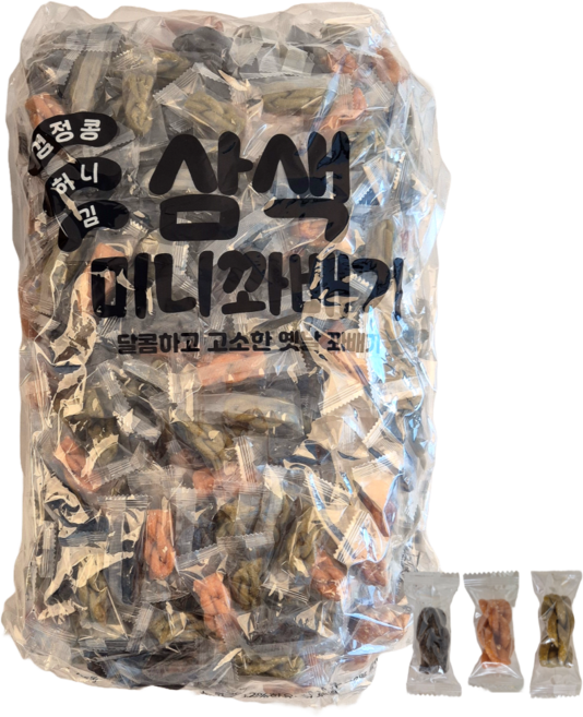 (소비기한 26년8월6일) 3가지맛 달콤한 삼색 미니꽈배기 한입크기 개별 포장 약 400개 주전부리간식 옛날꽈배기과자 대용량벌크 대용량과자 카페 탕비실 회사간식으로인기만점, 1개, 2.5kg