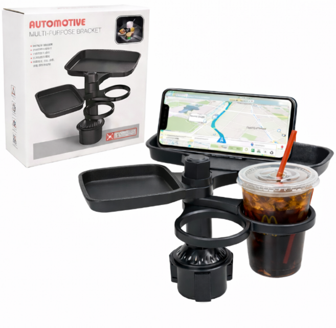 차량용 음료수 컵홀더 2구 수납 트레이 회전식 다기능 컵홀더 확장형, 컵홀더2트레이, 1개