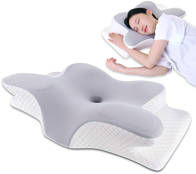 LINSHU 메모리폼 경추베개 옆으로자는 기능성 베개, 1개, 그레이