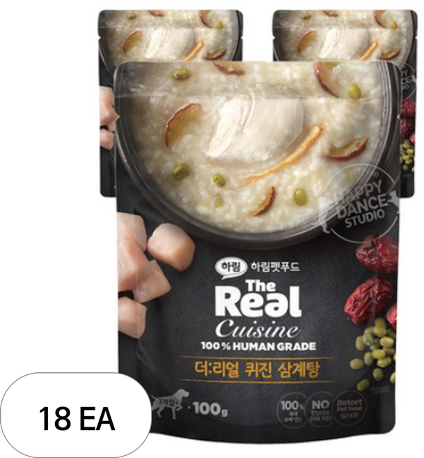 하림펫푸드 더리얼 퀴진 강아지 습식파우치, 100g, 18개, 닭