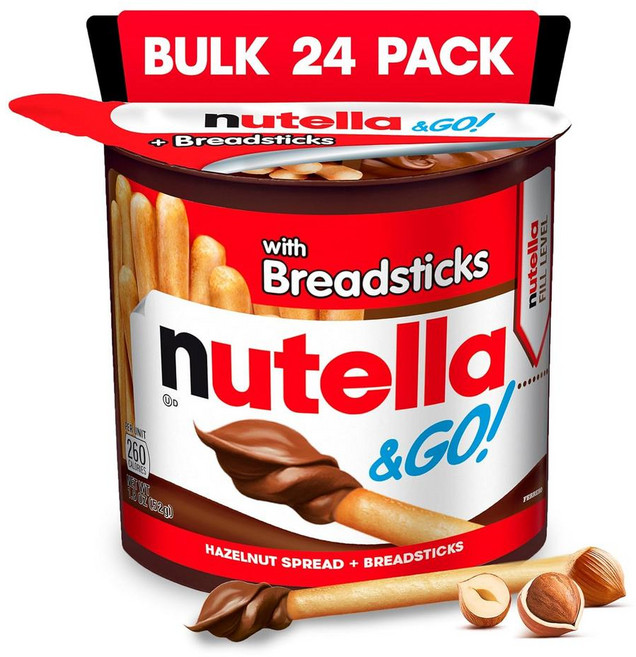 Nutella & GO! 코코아와 브레드스틱이 들어간 초콜릿 헤이즐넛 스프레드 스낵팩, 52g, 1개