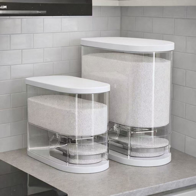 피니시웰 쌀통 원터치 투명 밀폐 쌀통 쌀보관통 쌀독 잡곡통 쌀 디스펜서, 1개, 클리어 화이트