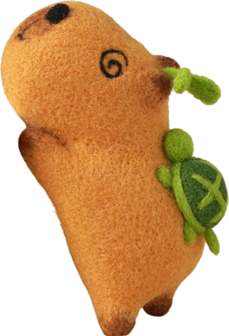 羊毛氈DIY材料包 手作鑰匙圈裝飾 (附教程 配件全配), 烏龜水豚, 1個