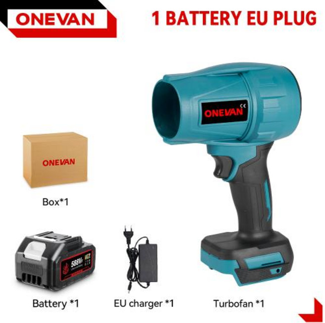 ONEVAN 2000W 브러시리스 전기 터보 송풍기 제트 팬 폭력적인 잎 먼지 눈 부는 자동차 건조기 21V 18V 배터, 1 Battery 588VF set, 1)1 Battery 588VF set