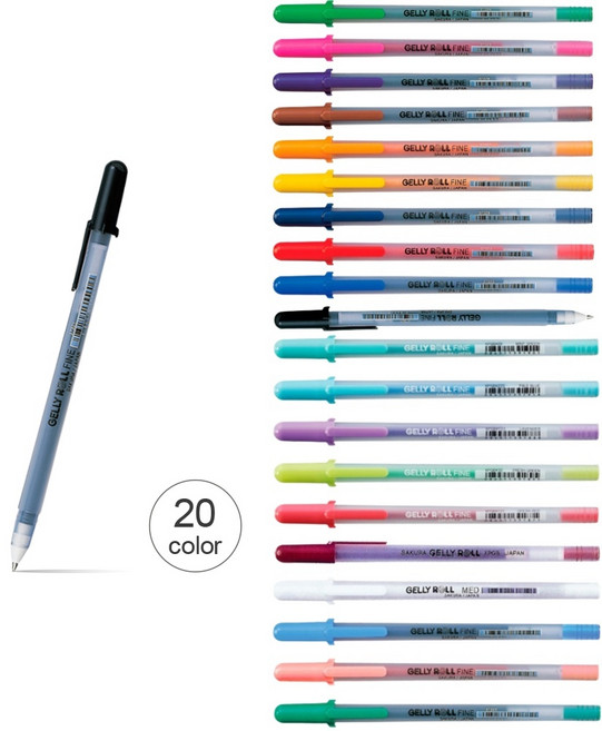 사쿠라 겔리롤 중성펜 20색 1개입 6개입 10개입 20개입세트, 20색세트