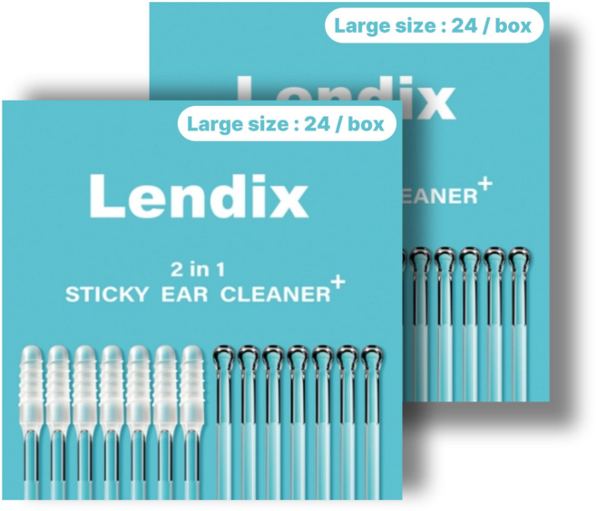 Lendix 친환경 점착식 끈끈이 귀이개 플러스 면봉 투인원, 2개, 24개입, Large