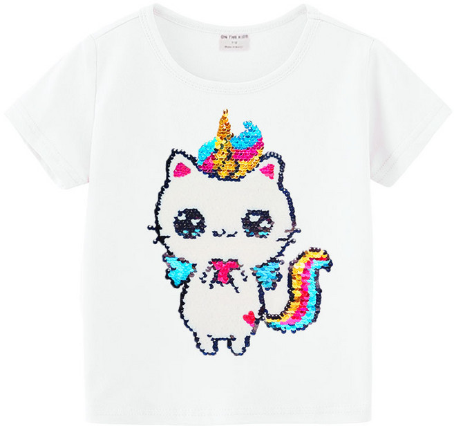 아동 반짝 스팽글 티셔츠 여아 반전 반팔티