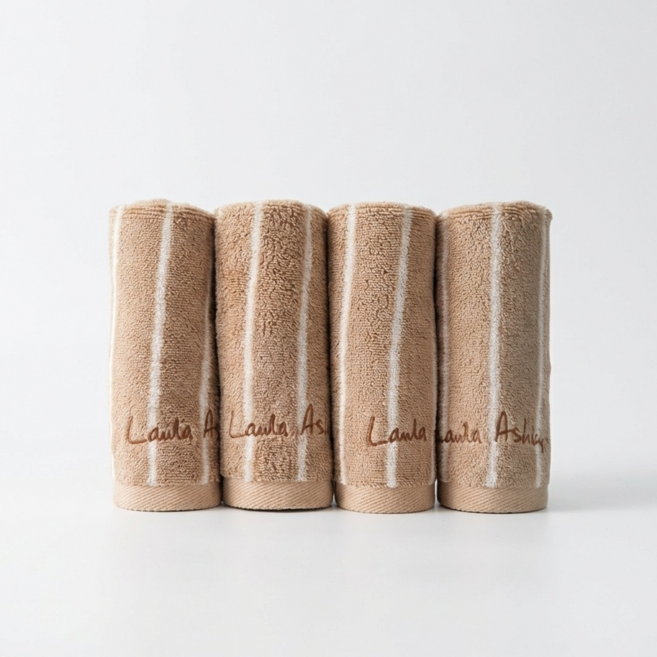 로라애슐리 핸드타월 60수 스트라이프 4P 선물세트, 1세트, 핸드타월 스트라이프 브라운 4P