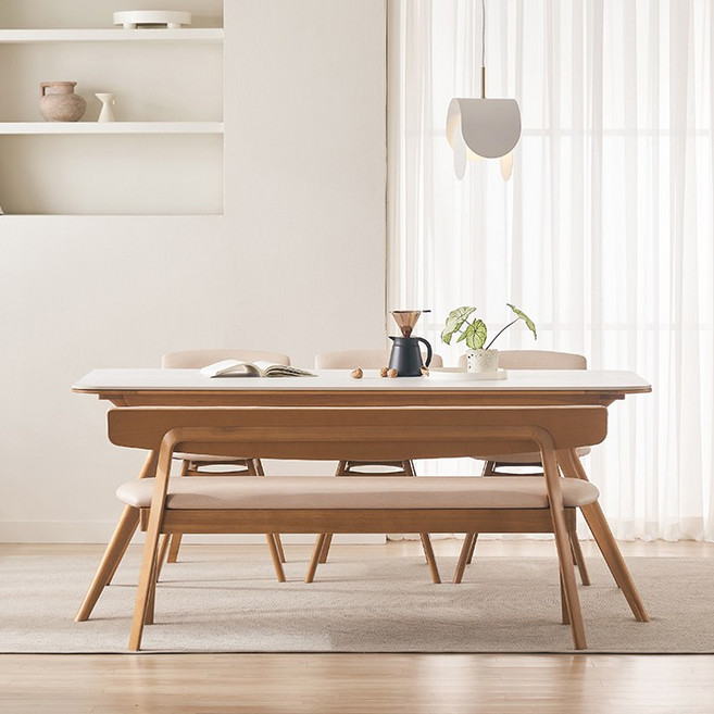 삼익가구 비안트 포세린 세라믹 원목 식탁 1400/1800 풀세트, 05. 6인용 1800 식탁세트(벤치1+의자3), 내추럴(화이트)