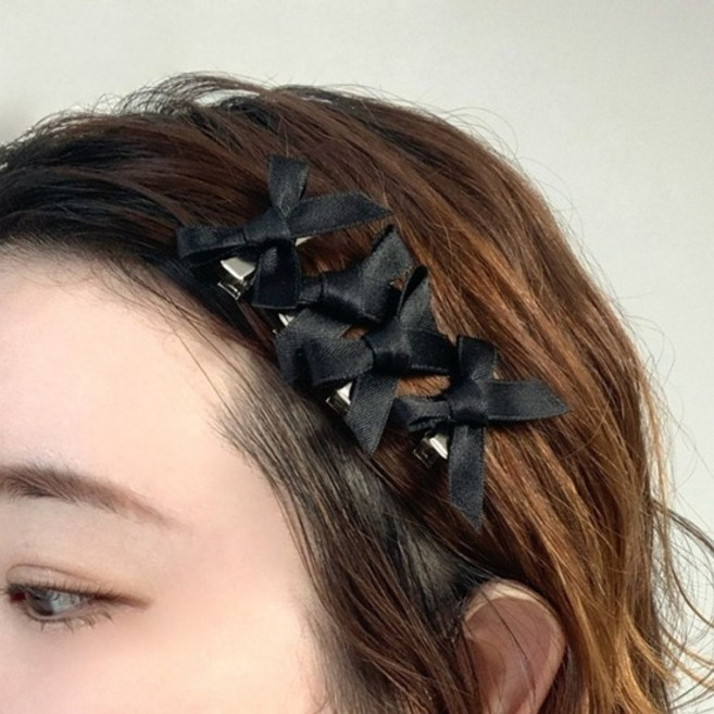 헤어핀 블랙 미니 리본 집게핀 4P 세트 헤어꾸미기 소품