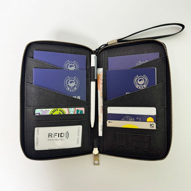 모브니 RFID 안티스키밍 패밀리 여권 파우치 4권 수납
