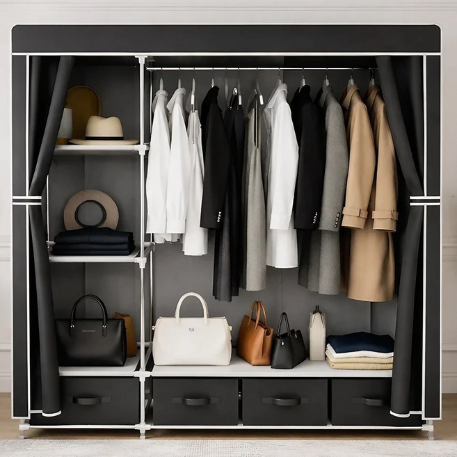 라온프리 튼튼한 가정용 조립식 비키니옷장, 블랙