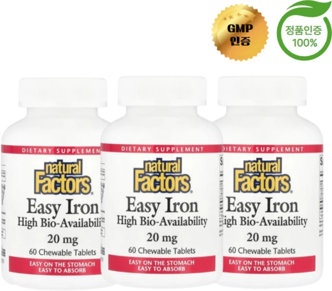 네츄럴팩터스 Easy Iron 20mg 츄어블 60정, 3개 - 쿠팡