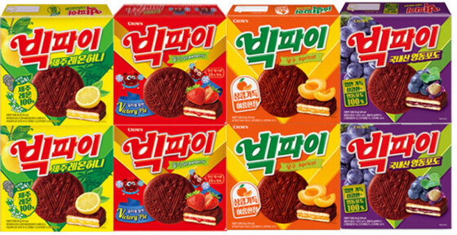 크라운 빅파이 살구+딸기+영동포도+제주레몬허니 324g, 1세트, 각2개(총8개)
