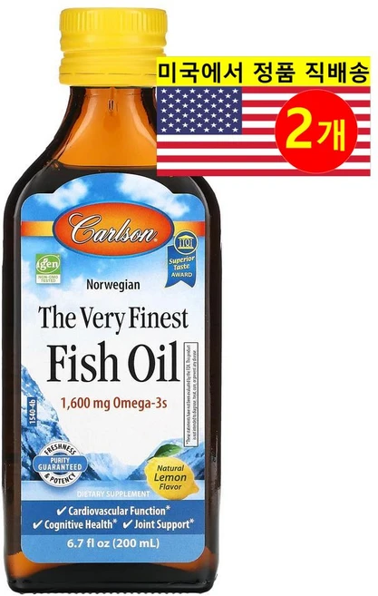 Carlson 칼슨 노르웨이산 피쉬 오일 레몬향, 200ml, 2개 - 쿠팡
