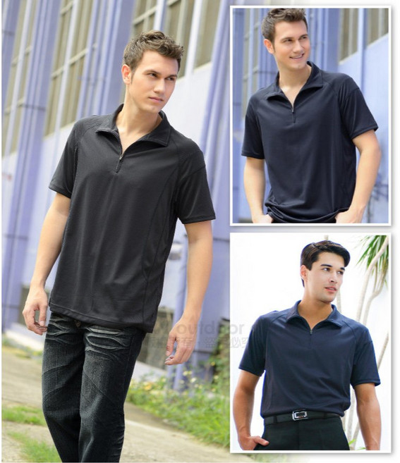 RATOPS 男 排汗 拉鍊翻領休閒短衫 涼感衣 T恤 快乾 抗UV DB8486