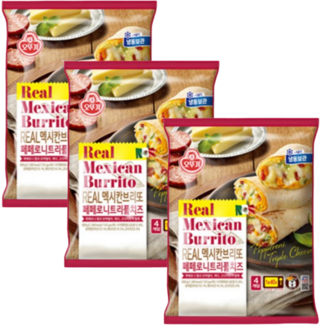 오뚜기 리얼 멕시칸 브리또 페페로니 치즈 4입, 3개, 125g