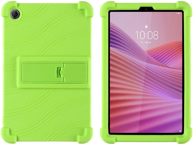 4Thicken Cornors Lenovo Tab One 케이스 용 킥 스탠드가있는 부드러운 실리콘 커버 K9 ZAF20010JP 8.7 인, 02 Lenovo Tab One TB305, 05 Green