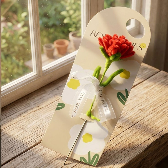 제너럴케이 모루철사 카네이션 1송이 만들기 키트 종이포장이포함, 5세트, 레드