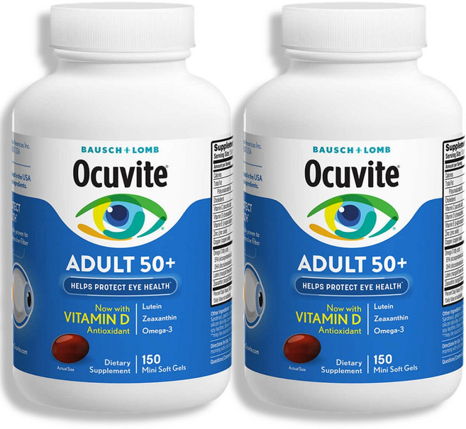 바슈롬 오큐바이트 눈영양제 50+ 1+1 총 300정 Ocuvite 오메가3 시니어, 150정, 2개