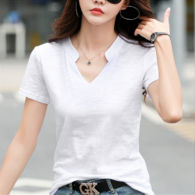Kdragon 여성 트임 브이넥 베이직 슬림핏 반팔티