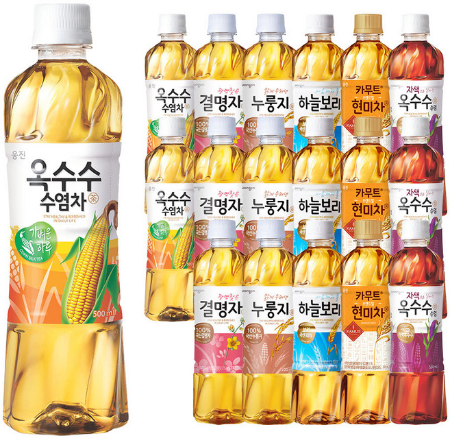 웅진식품 차음료 6종 (하늘보리 3개 누룽지차 3개 결명자차 3개 카뮤트현미차3개 옥수수수염차3개 자색옥수수수염차 3개 ), 18개, 500ml