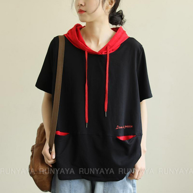 여름 여자 티셔츠 후드티 빅사이즈 반팔 맨투맨 티셔츠 데일리 이너티 데일리룩 여성후드티 D99U