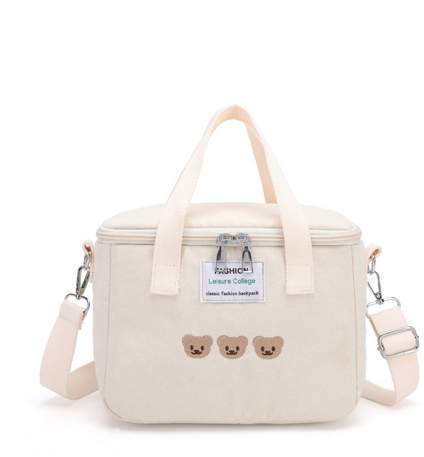 밍글마켓 곰돌이 자수 기저귀 도시락 보온 보냉 가방, 베이지