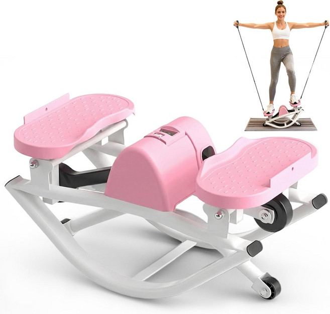 가정용 플렉셀라 락 스테퍼 디지털 카운터 및 저항 밴드가 있는 측면 흔들 250LBS 무게 용량 저충격 스키 머신 전신 운동 장비, Purple