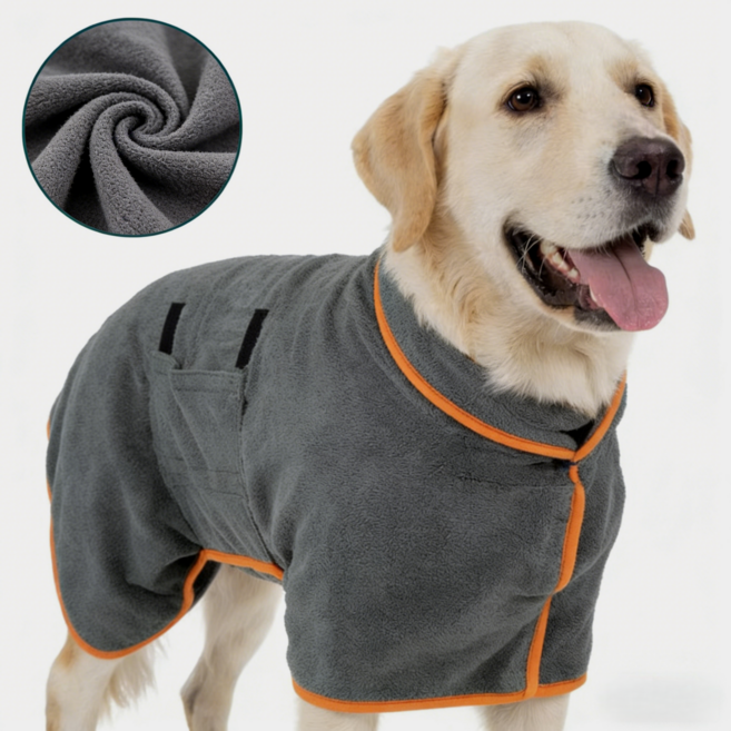 대형견 전용 극세사 초흡수 속건 애견 목욕 드라이 샤워 타올가운, 그레이, 1개