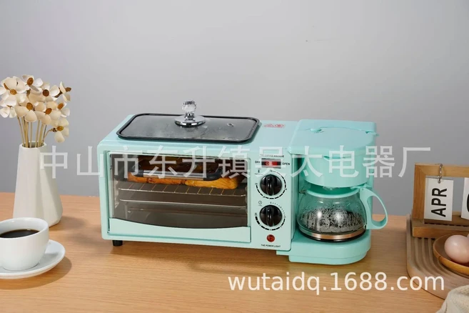 3 in 1 아침 식사 스테이션 커피 머신 논스틱 팬 토스터 오븐 아파트 다용도, 04 Blue cover, 02 Blue cover