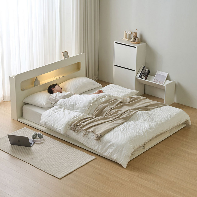 파로마 소프 E0등급 캔바 LED 헤드 저상형 침대(슈퍼싱글 / 퀸 / 킹), 13.K+독립매트 DGM257 착불_아이보리