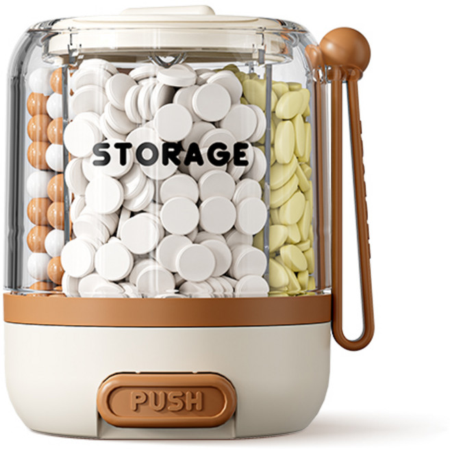 와이낫 휴대용 회전형 알약 디스펜서 영양제 소분 케이스 약통 브라운, 1개