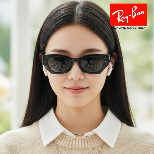 레이벤 선글라스 제나 RB4430F-667787 ZENA 아시안핏 블랙 뿔테 다크그레이 렌즈 친환경소재 캣아이 긱시크