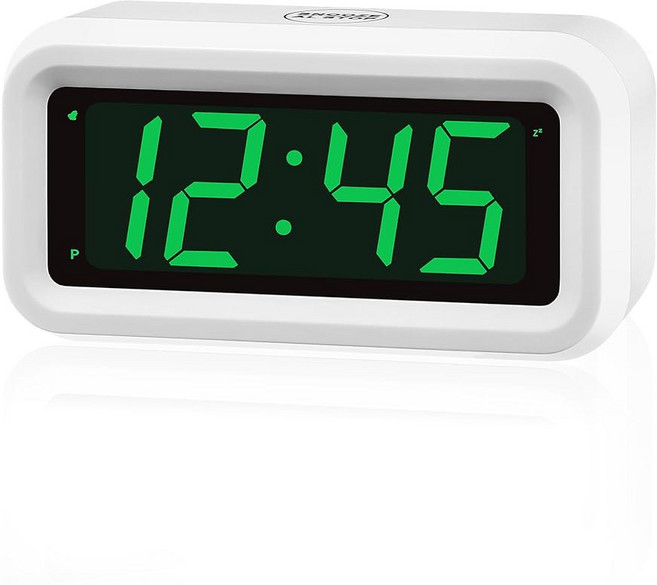 KWANWA 알람 시계 소형 디지털 시계 3cm(1.2인치) 그린 LED 시계 밝기 조절 가능 어두운 야간 모드 12시간/24시간 배터리 작동 벽 장착 스누즈, 화이트 케이스-그린 LED