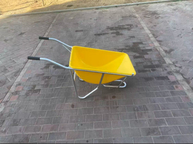 농업용 손수레 원예용 수레 공기압 바퀴 구루마 사륜, 1개, 알루미늄 바디 옐로우 플라스틱 바구니 두꺼워진