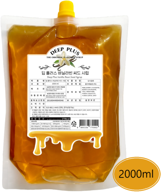 딥 플러스 바닐라 시럽 마다가스카르산 씨드 함유, 1개, 2L