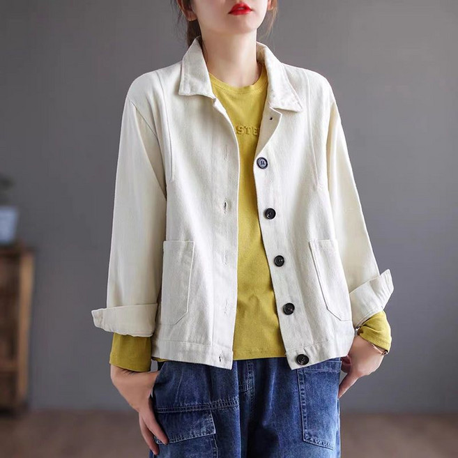 여성 코튼 자켓 간절기용 긴팔 캐주얼 루즈핏 아우터 빅사이즈 봄가을용
