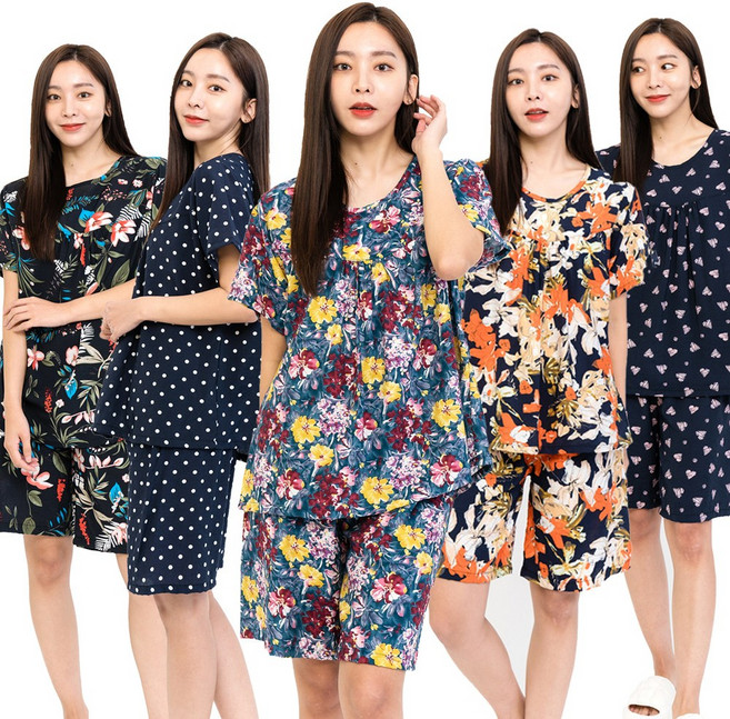 이라인 인견 와일드플라워 러블리하트 심플도트 여성 반팔 인견잠옷 상하세트